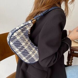 woven plaid baguette bag